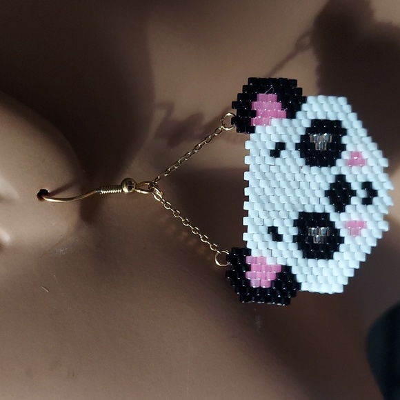 Panda Face Brick Stitch Beaded Handmade Hanging Earrings - Picture 7 of 7